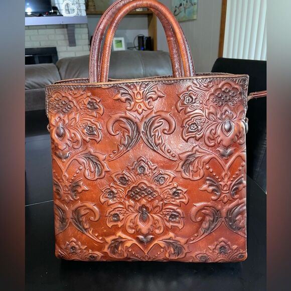 Genuine Leather Purse Handbag Vintage Embossed Tote Crossbody Shoulder Satchel - Picture 1 of 13